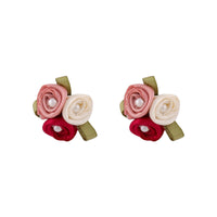 Red Mesh & Pearl Tri-Rose Stud Earrings