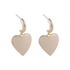 Beige Enamel & 18K Gold-Plated Heart Drop Earrings