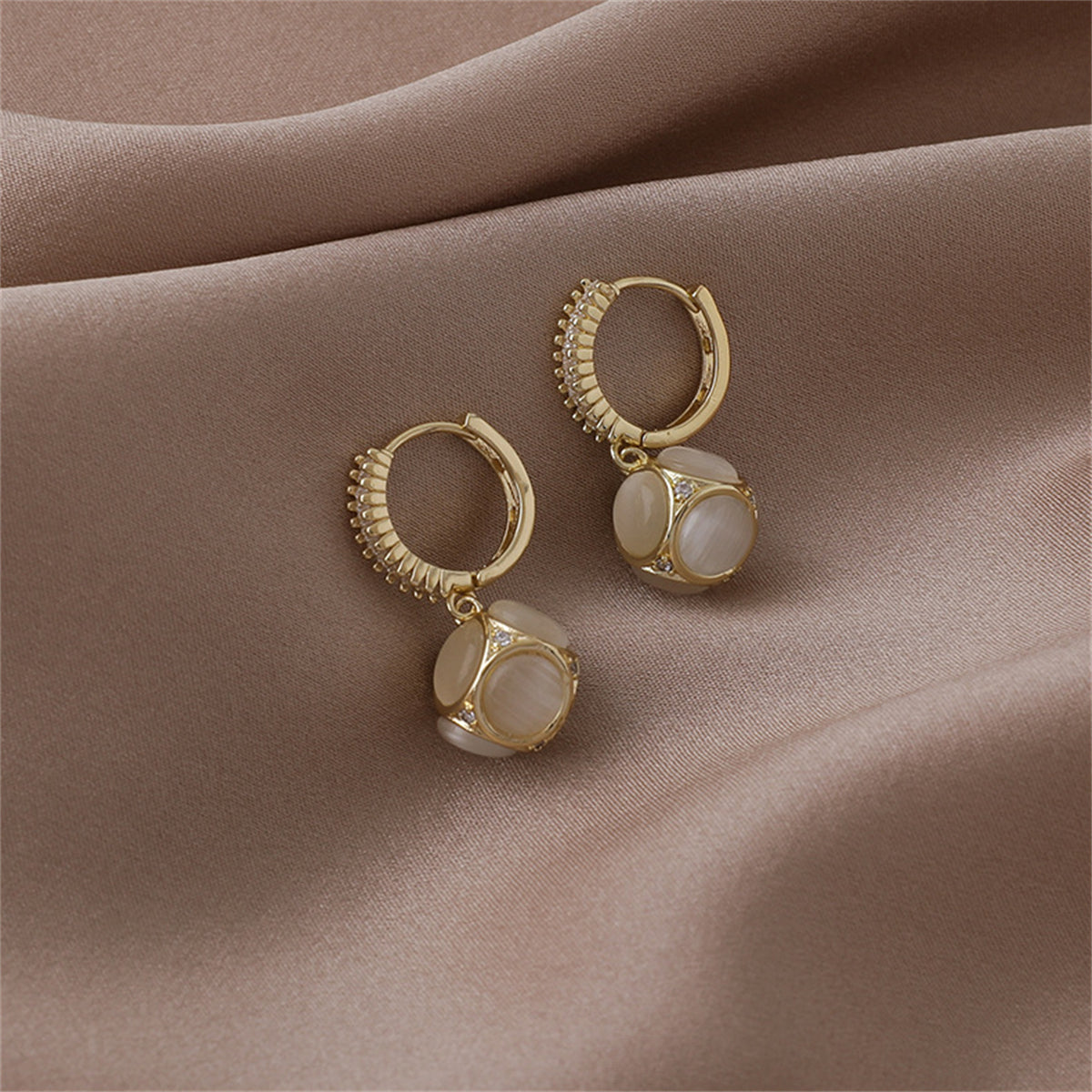 Cat's Eye & Cubic Zirconia 18K Gold-Plated Ball Drop Earrings