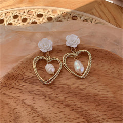 Pearl & Resin 18K Gold-Plated Stacked Heart Drop Earrings