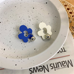 Blue & White Floral Asymmetrical Drop Earrings