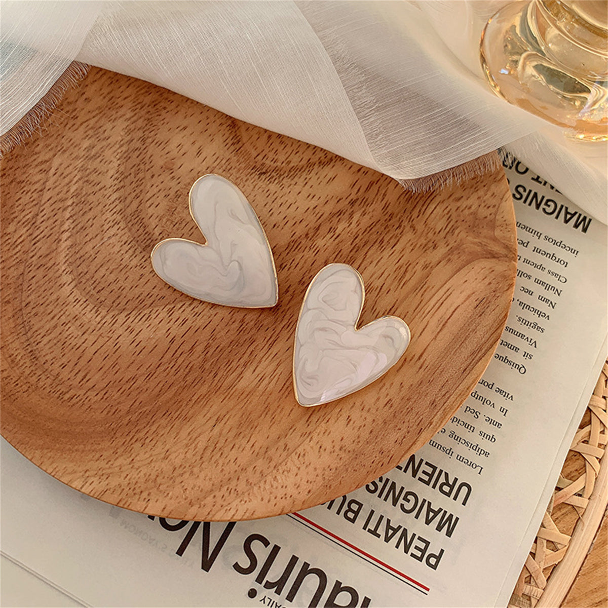 Ivory Enamel & 18K Gold-Plated Heart Stud Earrings