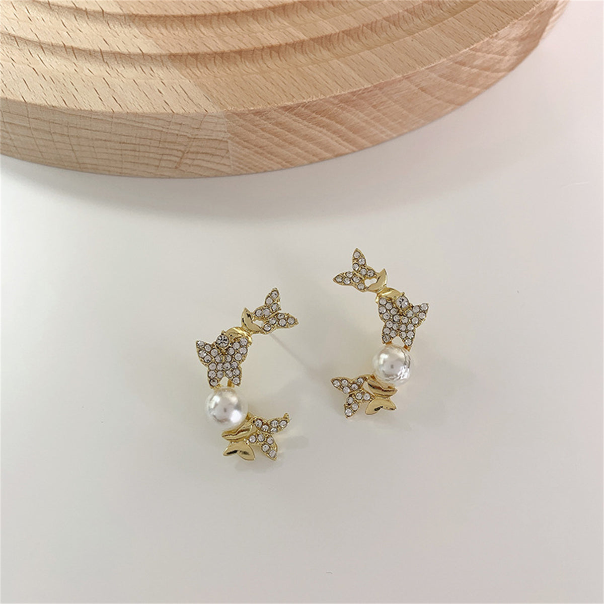 Pearl & Cubic Zirconia Pavé Butterfly Moon Stud Earrings