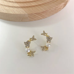 Pearl & Cubic Zirconia Pavé Butterfly Moon Stud Earrings
