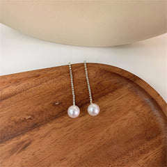 Cubic Zirconia & Pearl Linear Drop Earrings
