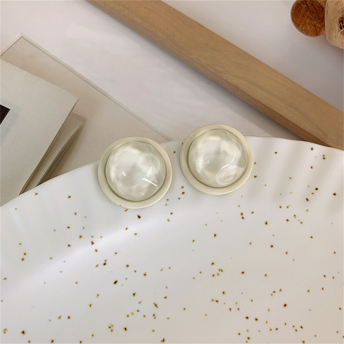 Arylic and Resin Round Stud Earrings, stud earrings for women, dainty minimalist design, side view
