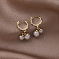 Pearl & Cubic Zirconia 18K Gold-Plated Ridged Charm Duo Drop Earrings