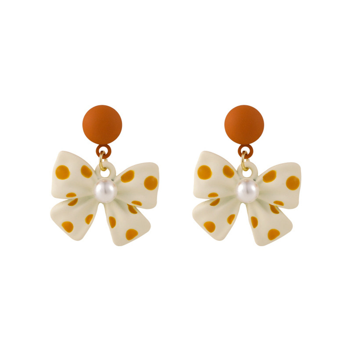 Pearl & Orange Polka Dot Bow Drop Earrings