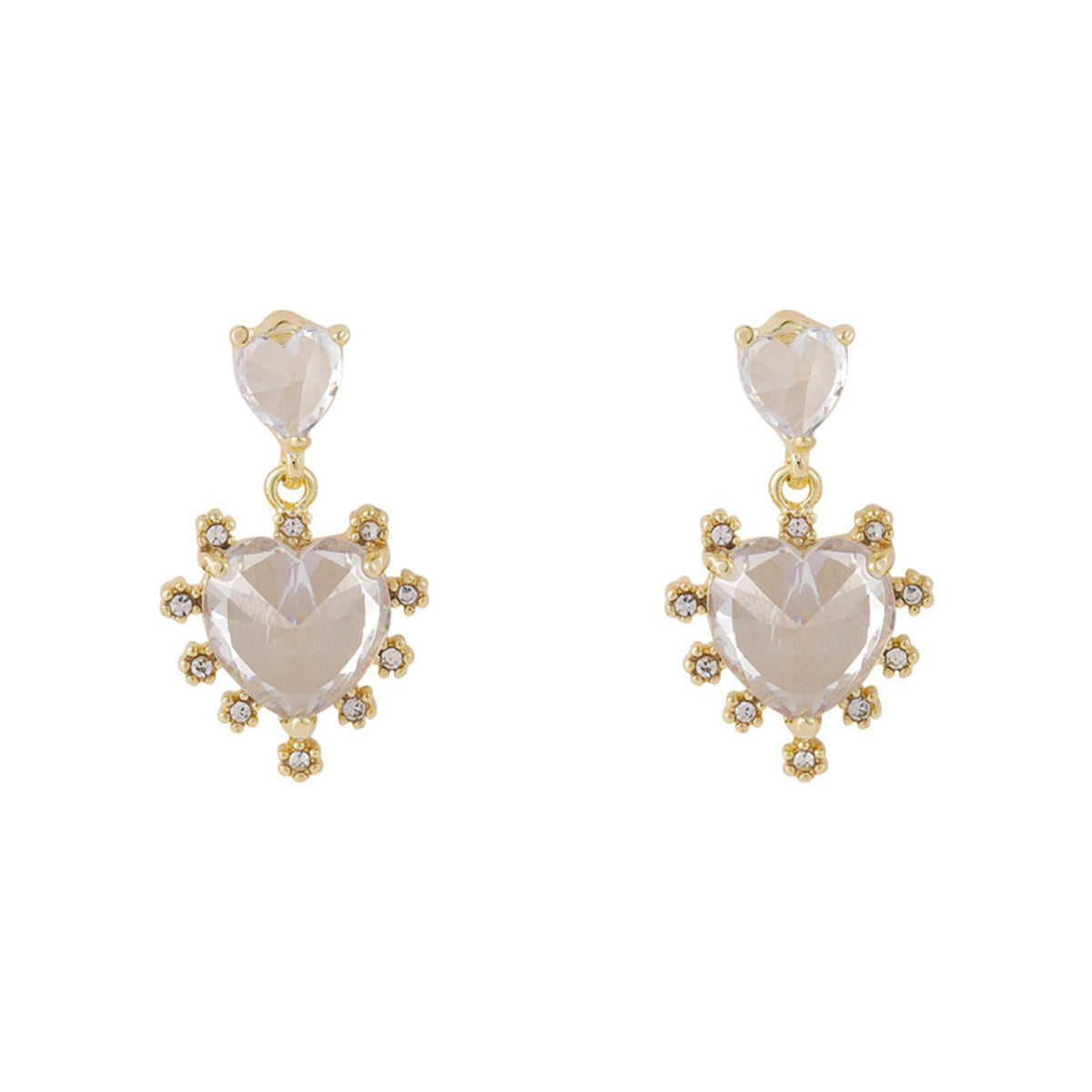 Cubic Zirconia & Crystal Tiered Double Heart Drop Earrings
