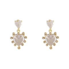 Cubic Zirconia & Crystal Tiered Double Heart Drop Earrings