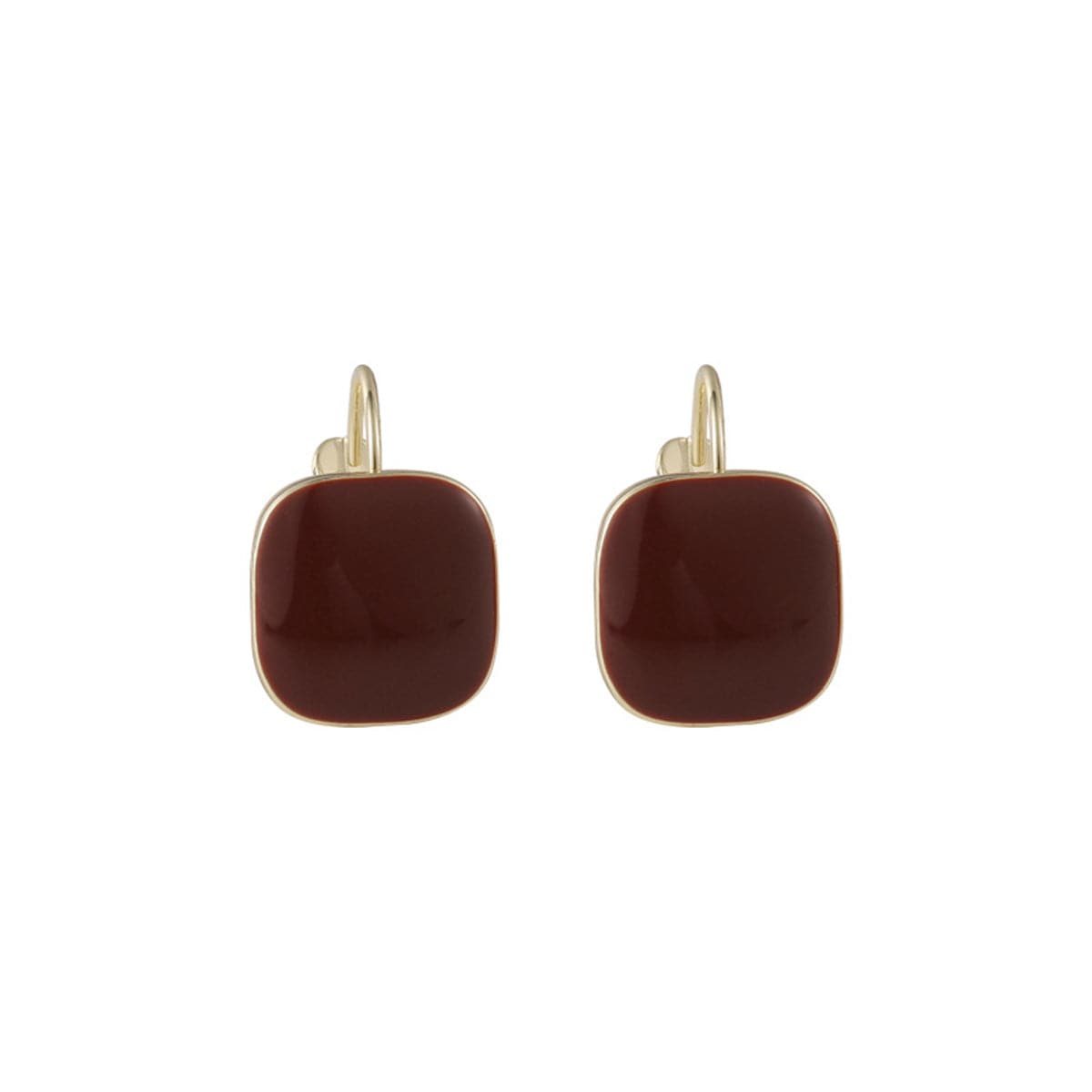 Wine Red Enamel and 18K Gold-Plated Square Huggie Earrings, gold huggie earrings, everyday style, front view