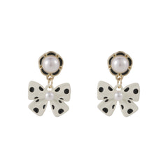 Pearl & White Polka Dot Bow Drop Earrings