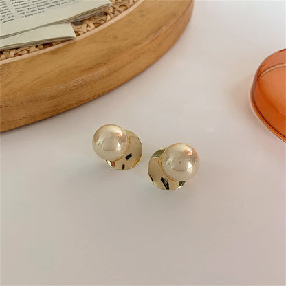 Pearl and 18K Gold-Plated Round Stud Earrings, gold stud earrings for women, everyday style, front view