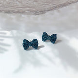 Blue Cubic Zirconia & Silver-Plated Bow Stud Earrings