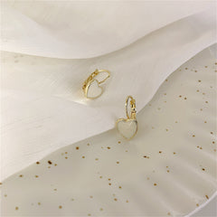 White Enamel & 18K Gold-Plated Heart Huggie Earrings