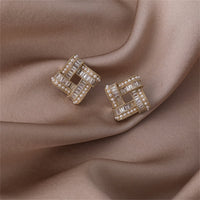 Cubic Zirconia & Pearl Open Square Stud Earrings
