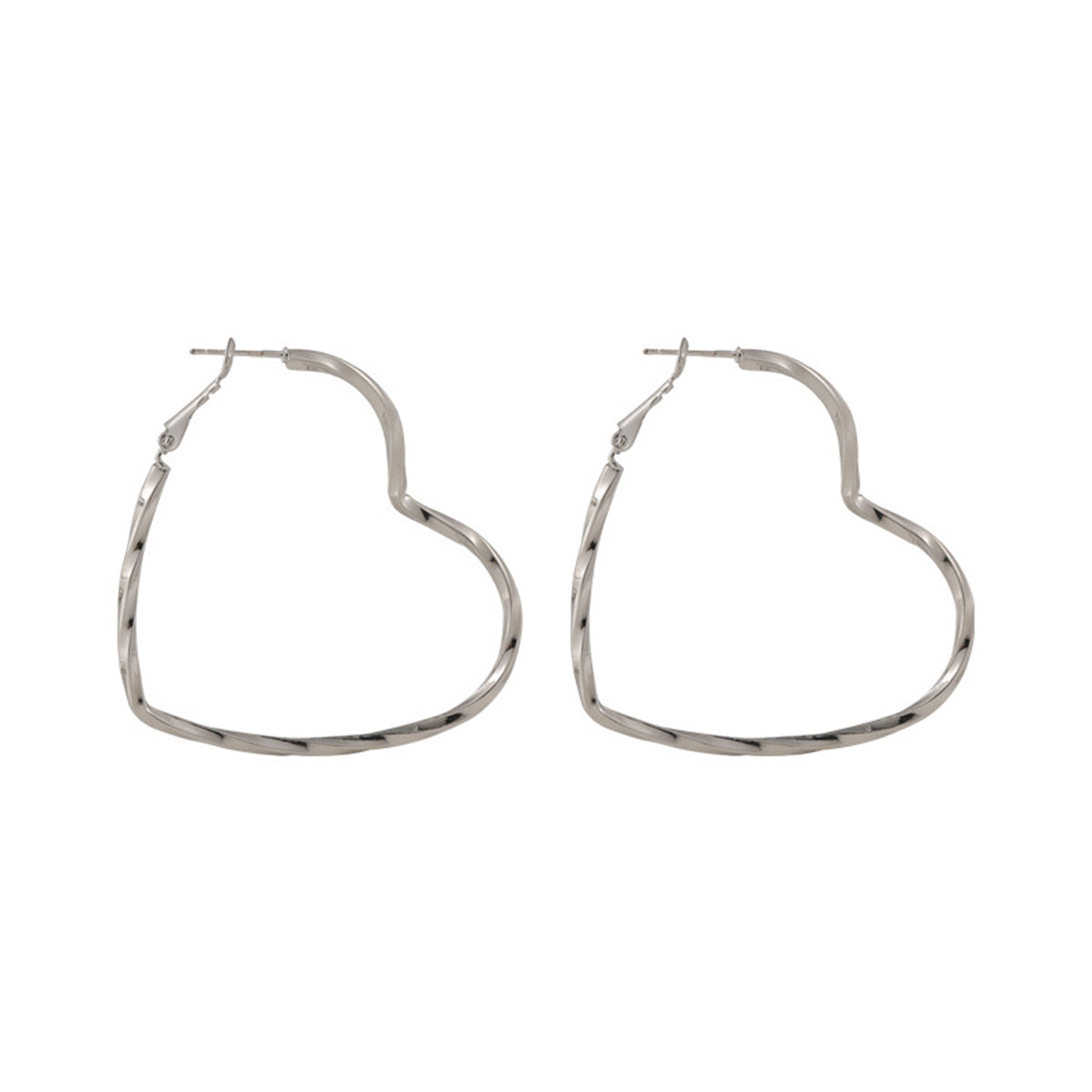 Silver-Plated Twisted Heart Hoop Earrings, botanical inspired, front view