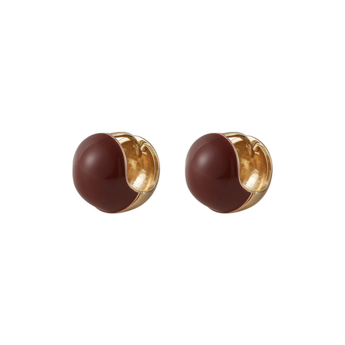 Red Enamel and 18K Gold-Plated Huggie Earring, gold huggie earrings, botanical inspired, styled look