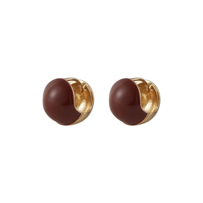 Red Enamel and 18K Gold-Plated Huggie Earring, gold huggie earrings, botanical inspired, styled look