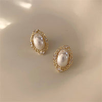 Pearl & Cubic Zirconia 18k Gold-Plated Chain Oval Stud Earrings