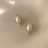 Pearl & Cubic Zirconia 18k Gold-Plated Chain Oval Stud Earrings