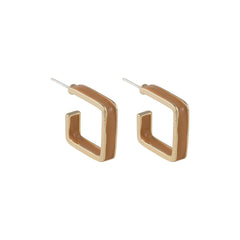 Brown Enamel & 18K Gold-Plated Open Square Stud Earrings