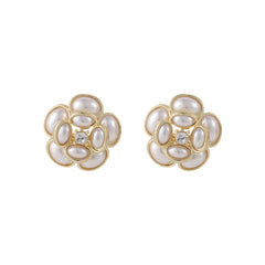 Pearl & Cubic Zirconia Flower Stud Earrings