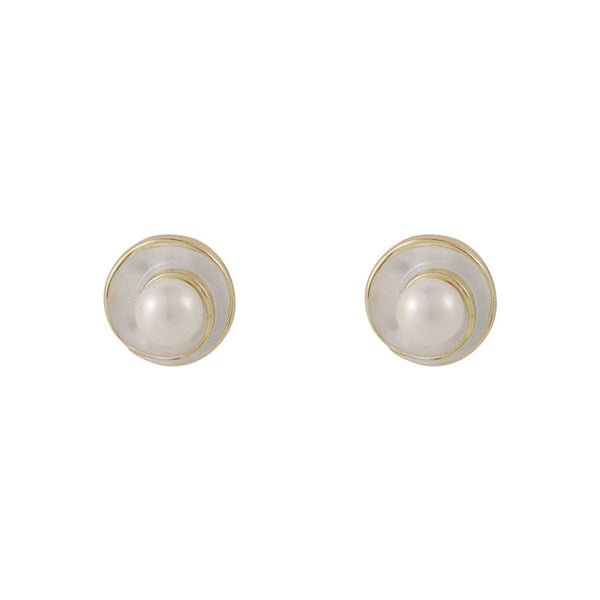 Pearl & White Enamel 18k Gold-Plated Round Stud Earrings