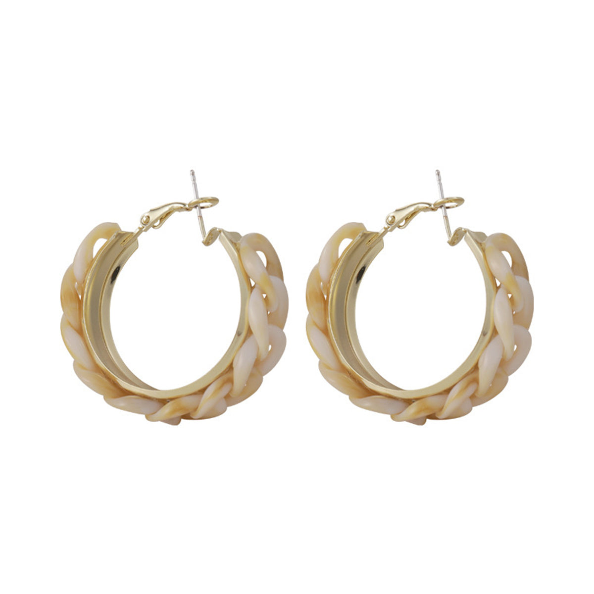 Beige Resin & 18K Gold-Plated Chain Hoop Earrings