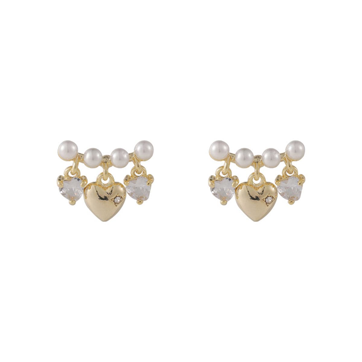 Cubic Zirconia & Pearl 18K Gold-Plated Heart Drop Earrings
