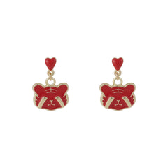 Red Enamel & 18K Gold-Plated Heart Tiger Drop Earrings