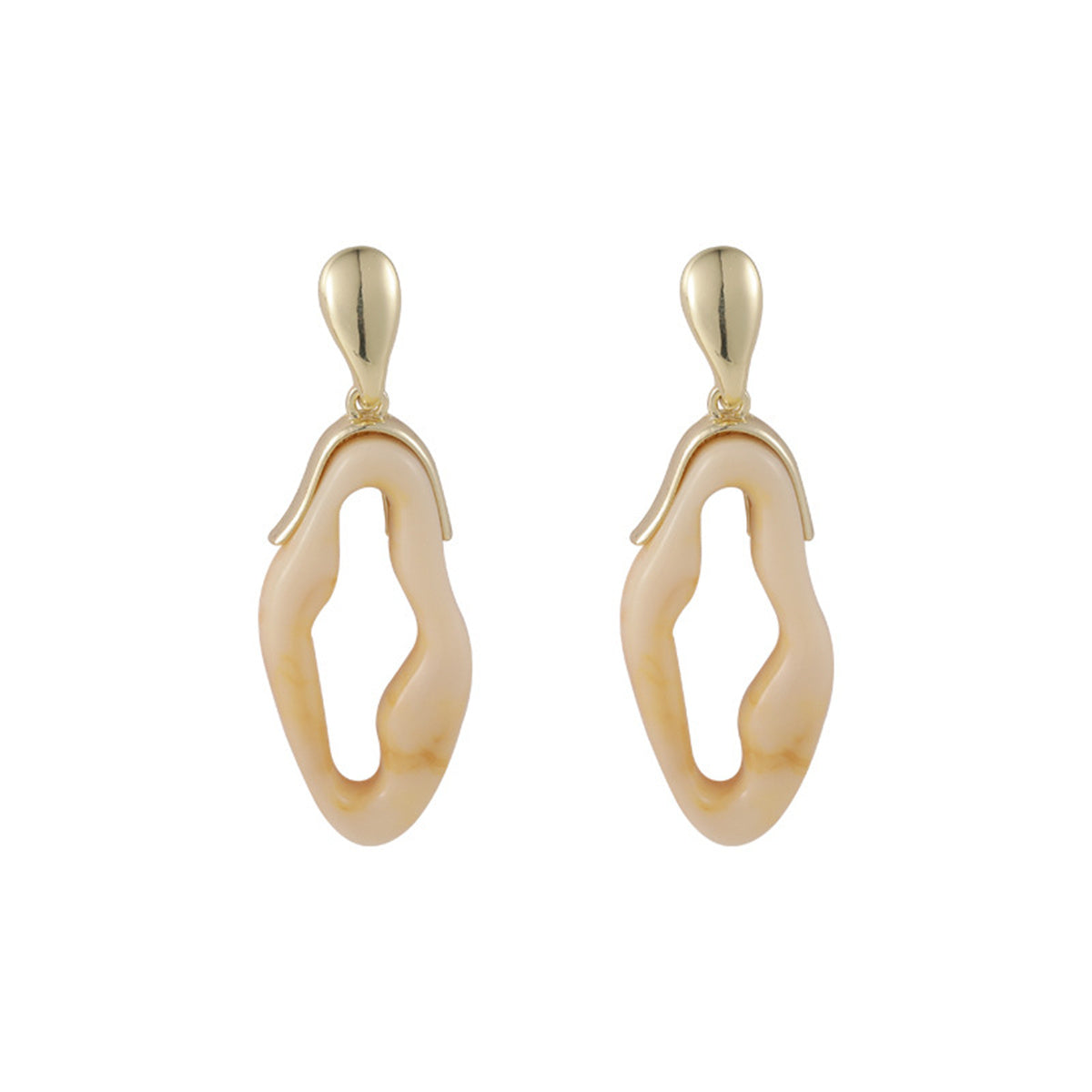 Cream Resin and 18K Gold-Plated Abstract Drop Earrings, gold drop earrings for women, botanical inspired, front view