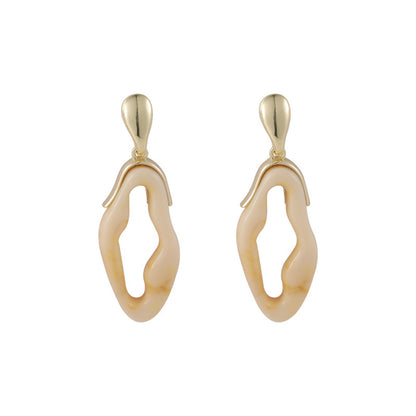 Cream Resin and 18K Gold-Plated Abstract Drop Earrings, gold drop earrings for women, botanical inspired, front view