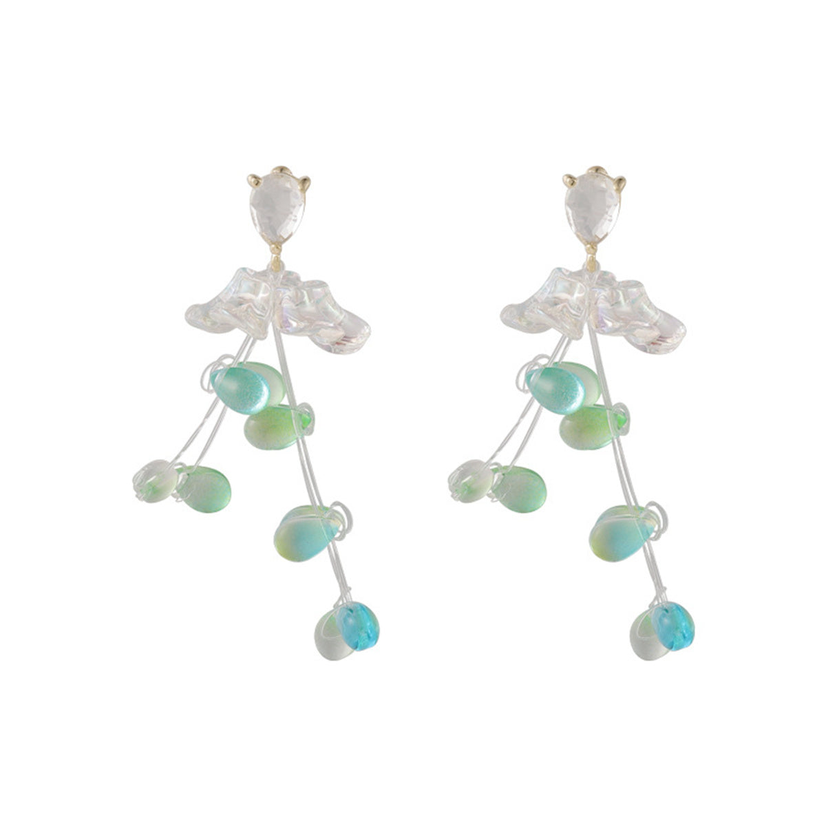 Crystal and Resin 18K Gold-Plated Tassel Abstract Dangle Earrings, gold drop earrings for women, front view