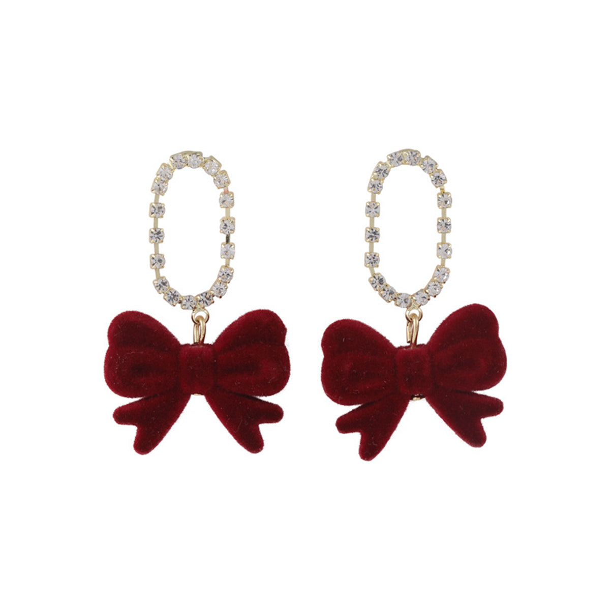 Cubic Zirconia & Wine Red Velvet 18K Gold-Plated Bow Drop Earrings