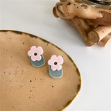 Pink Velvet & Silver-Plated Flower Stud Earrings