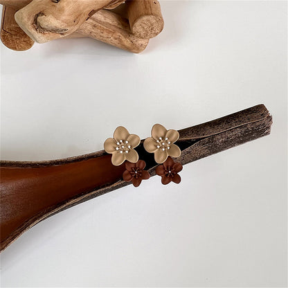 Brown Enamel and Silver-Plated Floral Drop Earrings, silver drop earrings for women, vintage-inspired design, side view