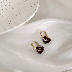 Red Enamel & 18K Gold-Plated Heart Charm Huggie Earrings