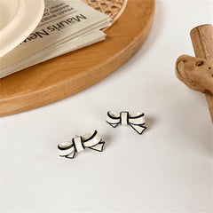 White & Silver-Plated Bow Stud Earrings