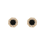 Pearl & Black Flocking 18k Gold-Plated Floral Stud Earrings
