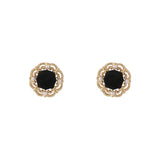 Pearl & Black Flocking 18k Gold-Plated Floral Stud Earrings