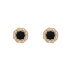 Pearl & Black Flocking 18K Gold-Plated Floral Stud Earrings