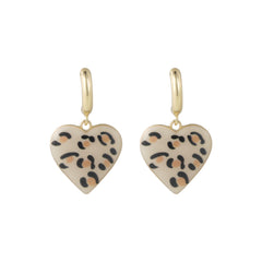 Cream Leopard Enamel & 18K Gold-Plated Heart Drop Earrings