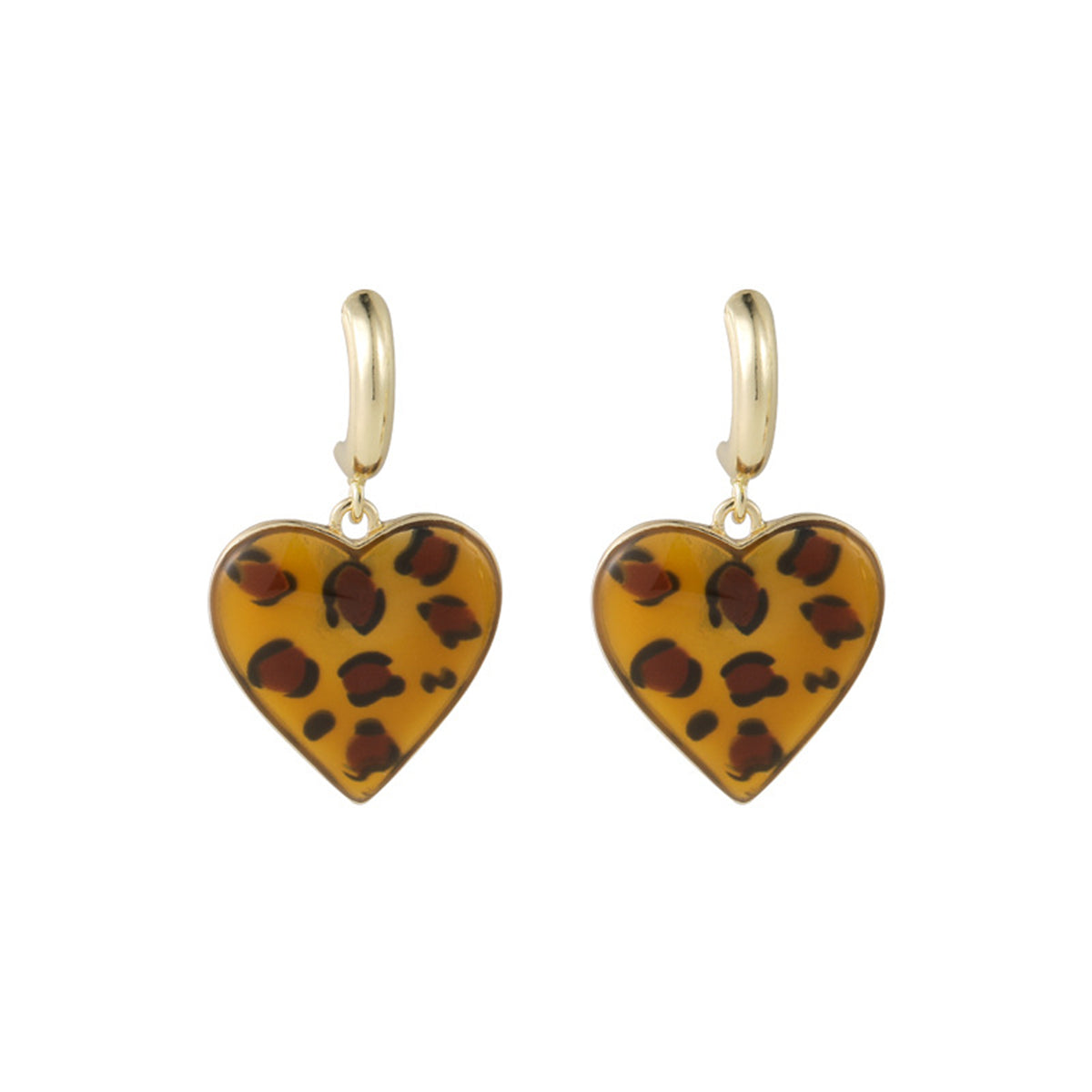 Coffee Enamel & 18K Gold-Plated Leopard Heart Drop Earrings