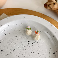 Green Enamel & White Pom-Pom Cactus Ball Stud Earrings