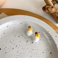 White Pom-Pom & Silver-Plated Banana Stud Earrings