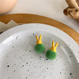 Green Pom-Pom & Silver-Plated Rabbit Stud Earrings