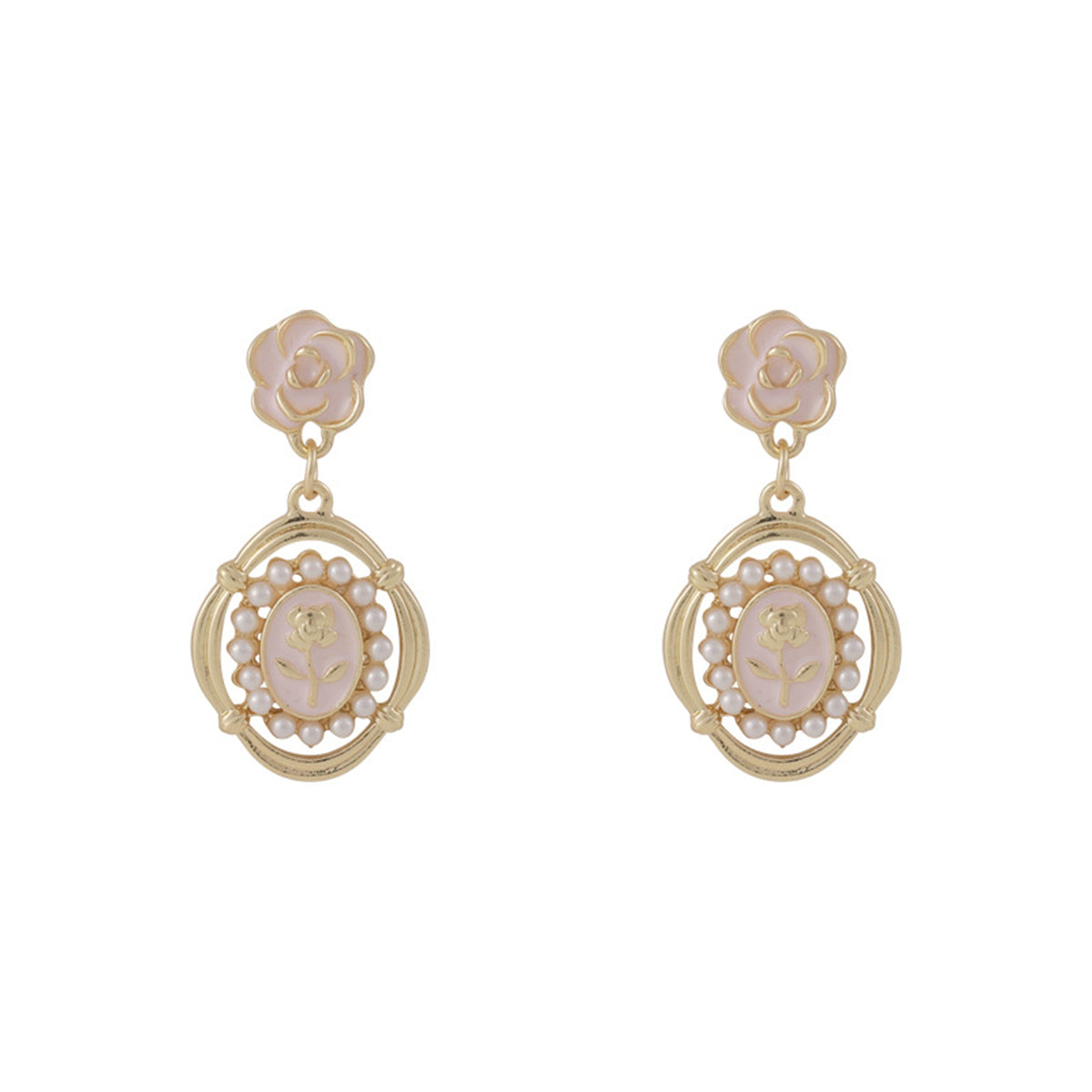 Pearl & White Enamel 18K Gold-Plated Floral Cameo Drop Earrings