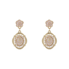 Pearl & White Enamel 18K Gold-Plated Floral Cameo Drop Earrings