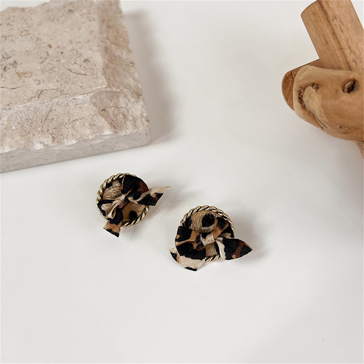 Polystyrene & Silk 18K Gold-Plated Leopard Print Round Stud Earrings